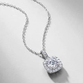 S925 silver halo necklace with a round-cut central stone and sparkling accents - 925 Silver / Lab-Grown Diamond Style (VS, EF Color)