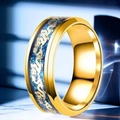 8mm gold-plated stainless steel ring featuring a blue dragon totem inlay for men - US 7 / Gold Blue Dragon