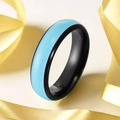 Minimalist black stainless steel ring featuring a sky blue center inlay and smooth finish - Luminous