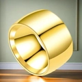 Anillo de banda ancha dorada en acero inoxidable con acabado de espejo minimalista - Talla 7 / Estilo de Banda Ancha Dorada (26-A-1) / 12mm / Dorado