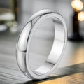Minimalist silver stainless steel ring with high polished finish and smooth surface - Size 7 / Flat Inner and Round Outer Style (3-E-5) / Steel