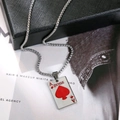 Silver stainless steel Ace of Spades poker pendant necklace with red enamel bicycle motif - Ace Of Hearts Card Style