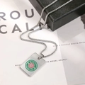 Silver stainless steel rectangular pendant necklace with colorful logo and gift box - 1 Dot Mahjong Style