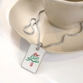 Mahjong bird pendant necklace in silver finish with classic Venice square chain link - Sparrow Mahjong Style
