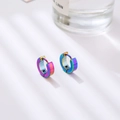 Rainbow gradient stainless steel hoop earrings with high-polish metallic finish - Colorful