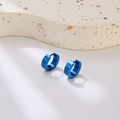 Blue brushed stainless steel hoop earrings for men with modern hinged design - Blue