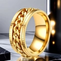 Gold stainless steel spinner ring with rotatable cuban chain inlay for men - US 5 / Gold Embossed Chain