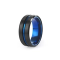 Rotatable black brushed stainless steel ring for men with polished blue inner band design - 18-a-4 Black/blue / Size 5