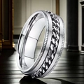 Polished silver spinner ring with a rotating stainless steel chain and Roman numerals - US 5 / Silver Embossed Chain