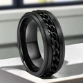 Men's matte black rotatable chain ring in stainless steel with knurled edges - US 5 / Black Embossed Chain