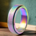 Rainbow spinner ring for men with glitter frosted finish and rotating stainless steel band - US 6 / Rainbow Sand Spinner