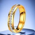 Minimalist gold-plated stainless steel ring featuring full circle crystal pavé setting - 8-b-1 6mm Gold-plated Diamond Ring (refundable And Exchangeable If It Fades) / Size 7