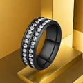 Black stainless steel ring with double row white zircons on golden geometric stand - 34-d-1 Black Two-row Glue Rhinestones / Size 7
