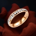 Rose gold stainless steel ring with a full row of sparkling white pavé crystals - 18-d-1 Rose Gold 4mm Single Row Of Diamonds / Size 7