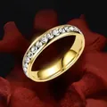 Polished gold titanium steel ring with sparkling row of clear zircons for women - US 5 / Gold Single Row Round CZ