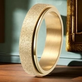 Mens gold rotating stainless steel ring with elegant frosted finish and brushed texture - Size 13 / Sandblasted Spinner Style (20-E-2) / Matte Golden
