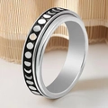 Minimalist moon phase spinner ring in silver stainless steel with black enamel moon cycles - US 5 / Rotating Moon Phase
