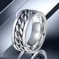 Silver stainless steel spinner ring featuring a Cuban chain inlay in a punk style - Size 5 / Rotating Bottle Opener Style / Steel