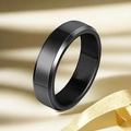 Macro view of a matte black smart health ring with sensor detail on satin - US 7 / 6mm / Black Beveled Polished