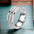 Silver titanium steel wide band ring with double-row baguette cut crystal inlay - US 5 / Double Row Square Zirconia (Steel Color)