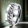 Anello rotante da uomo in acciaio inossidabile con catena cubana e numeri romani - Spinner Numeri Romani Catena d'Acciaio