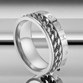 Silver stainless steel spinner ring with rotating chain and Nordic runes engraving - Size 7 / Steel Viking Script Chain Ring (25-A-2) / Steel