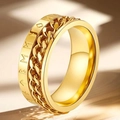 Golden rotatable stainless steel stress relief ring featuring Nordic Rune engravings - Size 7 / Gold Viking Script Chain Ring (25-A-3) / Gold
