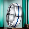 Men's tungsten carbide ring with silver brushed finish and a striking blue center line - Silver & Blue (25-D-1)