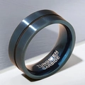 Bague en carbure de tungstène gris foncé avec rainure centrale pour femme, SKU - US 7 / Bleu Et Noir Avec Ligne Simple (10-B-4)