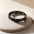 Polished black stainless steel minimalist ring with sleek outer groove design - US 7 / Black