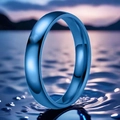 Bague en acier titane bleu poli posée sur l'eau avec des montagnes en arrière-plan - Taille 5 / 4mm Largeur / Bleu