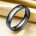 Anillo de pareja en titanio negro grabado Her King con circonita azul incrustada - US 7 / Estilo Rey-Negro(14-B-1)