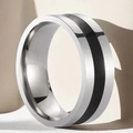 Titanium steel ring in silver finish with a modern black center band detail - US 5 / Silver One Black Stripe