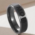 Silver and black brushed stainless steel MOM ring with inner love you mom engraving - Size 5 / MOM Style / Black