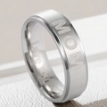 Silver stainless steel MOM ring with inner Love You engraving and brushed finish - Size 5 / MOM Style / Steel