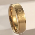Brushed gold stainless steel ring featuring MOM engraved lettering for women - Size 5 / MOM Style / Gold
