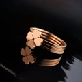 Rose gold titanium steel ring featuring a triple-layer band and clover design with reflection - US 5 / Rose Gold