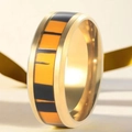 Polished gold stainless steel wide ring featuring geometric yellow and black inlay - Gold Geometric Ring (14-D-1)