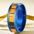 Blue plated stainless steel ring featuring a vibrant amber color inlay for men - Blue (14-D-2)