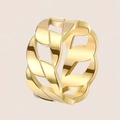 Macro shot of gold-plated titanium ring featuring a polished Cuban link chain design - US 6 / Hollow Cuban Chain Style / Gold