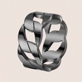 Macro detail of gunmetal cuban link chain ring with a polished hollow texture - US 6 / Hollow Cuban Chain Style / Black