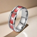 Detail of silver spider ring with red enamel inlay and polished titanium steel finish - Steel Red Base Spider / US 10