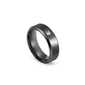 Close-up of matte black titanium steel ring with an inset square cubic zirconia stone - Black
