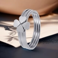 Polished silver titanium steel triple ring with clover heart design for women - US 5 / Steel