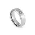 Polished silver stainless steel ring featuring a square-cut clear solitaire zircon - Steel