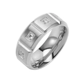 Bracelet jonc en acier titane argenté avec diamants incrustés et finition brossée - Argent
