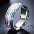 Transgender pride flag ring in polished stainless steel with blue pink and white stripes - US 6 / Steel (Transgender Flag)