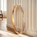 Rose gold titanium steel bangle with square cut clear zircons and hinged closure - Single Row Square Diamonds (29-D-11) / Rose Gold