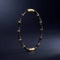 Minimalist black and gold bamboo-shaped C-style bangle bracelet with golden metal accents - Black (40J-C-8)