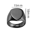 Minimalist black stainless steel signet ring featuring a heart-shaped surface 15mm wide - US 6 / Wide Black Heart Style (13-C-2) / Black Heart